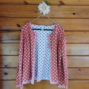 Orvis Terracotta and White Knit Cardigan